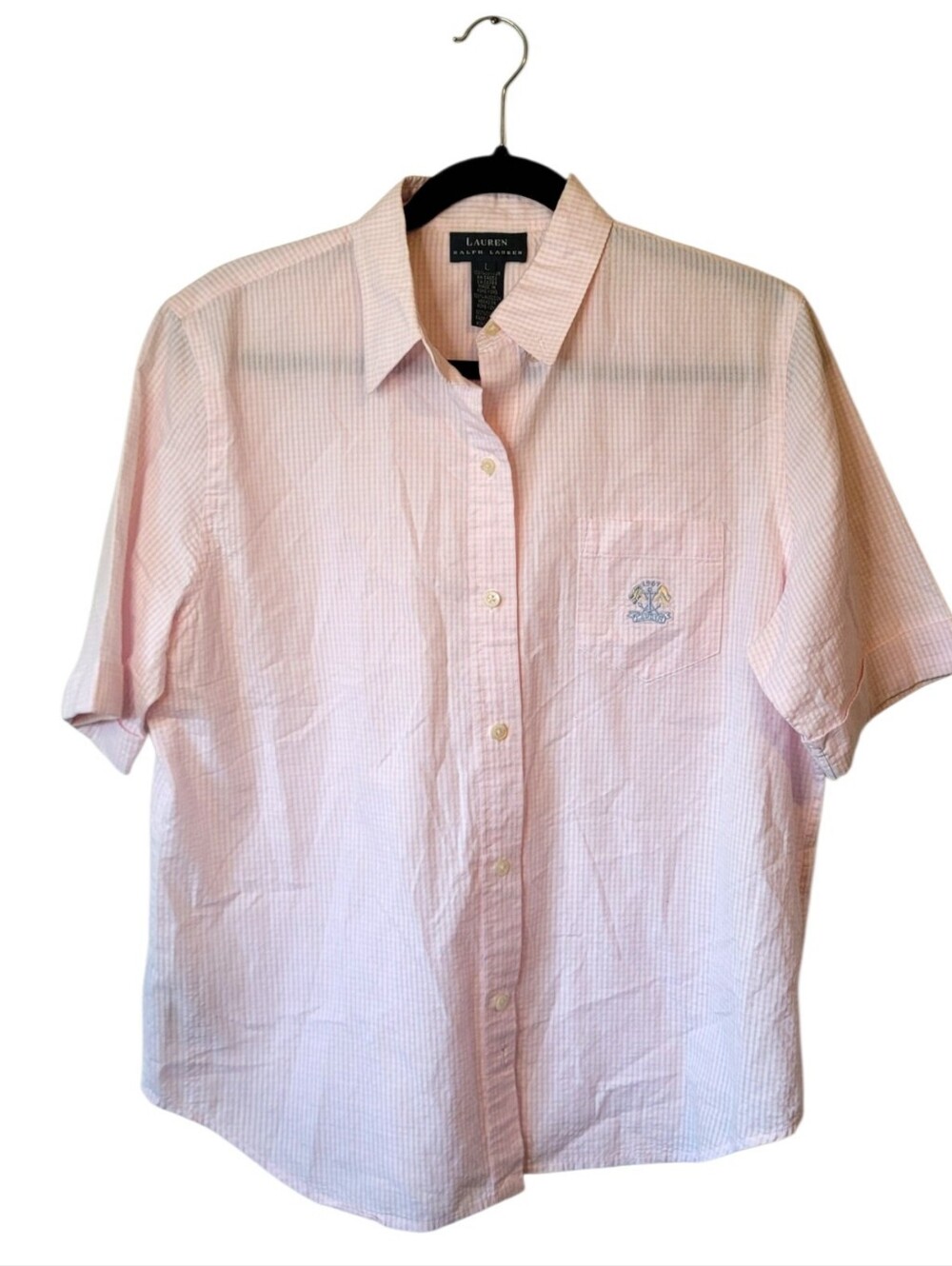 Lauren Ralph Lauren Light Pink Gingham Short-Sleeve Button-Down Shirt Size L